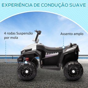 Moto 4 Elétrica para Crianças com Bateria 12V Faróis e Música Carga 30 kg 85x55,5x62 cm Branco