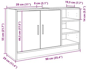 Armário de lavatório 90x29x55cm derivados madeira cinza cimento