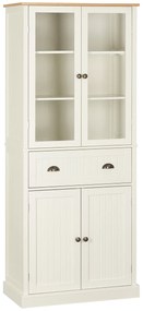 HOMCOM Armário de Cozinha com 2 Portas de Vidro 1 Gaveta e Prateleira Ajustável Móvel Auxiliar de Cozinha 76x40x182,5cm Creme | Aosom Portugal