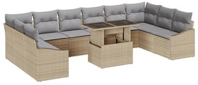 Conjunto de Sofá de Jardim com 11 Peças e Almofadas Bege em Polyrattan