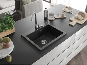 Mexen Elix lava-louça de granito de 1 câmara 600 x 500 mm, preto, sifão cromado - 6525601005-77