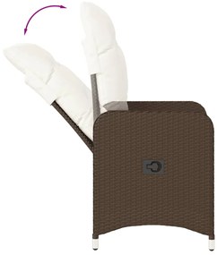 Cadeiras jardim reclináveis 2 pcs c/ mesa vime PE castanho