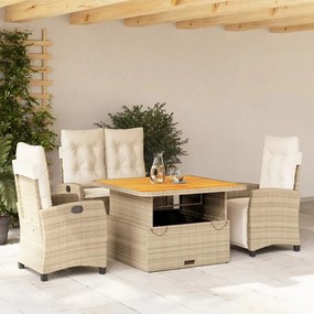 vidaXL 4 pcs conjunto de jantar p/ jardim c/ almofadões vime PE bege