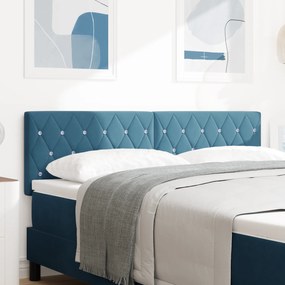 Cabeceira vidaXL com botão de cristal, estofada em veludo azul escuro, 140 cm