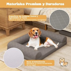 Cama ortopédica para cães  90 x 69 x 18 cm com almofada em 3 lados Capa removível e lavável Base antiderrapante Cinza
