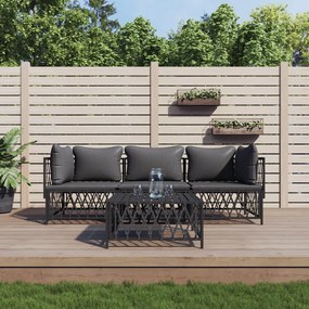 4 pcs conjunto lounge de jardim com almofadões aço antracite