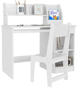 ZONEKIZ Conjunto de Secretária e Cadeira para Crianças com 2 Gavetas e Compartimento para Dormitório Sala de Estudo Branco