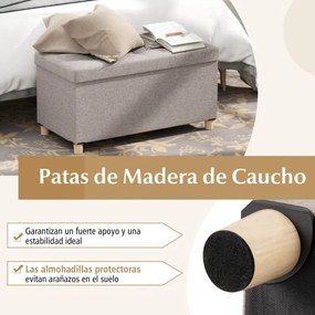 Banco com Arrumação, 76 x 38 x 39 cm, Tecido de Linho com Bandeja, Pernas de Madeira com Pés de Borracha, para Sala, Quarto ou Entrada, Cinza