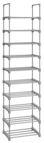 Sapateira metálica de 10 prateleiras para hall com design ajustável. | SONGMICS | 45 x 30 x 174 cm | cinzento | LSA025G02.