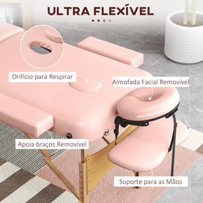Marquesa de Massagem Dobrável Marquesa com Altura Ajustável Desenho Ergonómico 185x60x64-88 cm Rosa