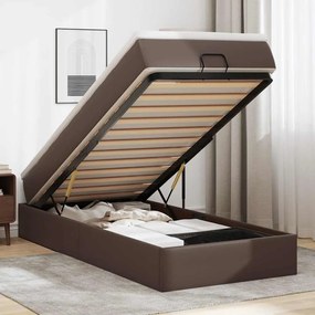 vidaXL Estrutura de cama otomana com colchão marrom couro falso