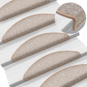 vidaXL Tapetes de escada 5 peças 56x17x3 cm marrom claro semicircular