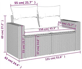 6 pcs conj. sofás jardim com almofadões vime PE cinzento-claro