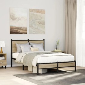 vidaXL Estrutura de cama sem colchão 120x190 cm metal carvalho sonoma
