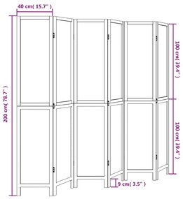 Biombo c/ 6 painéis madeira de paulownia maciça castanho-escuro