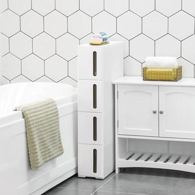 Estante estreita casa de banho ou cozinha com 4 gavetas 45 x 17 x 84 cm branca