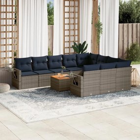 vidaXL 11 pcs conjunto sofás de jardim c/ almofadões vime PE cinzento