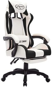 Cadeira estilo corrida luzes LED RGB couro artif. preto/branco