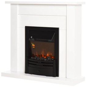 HOMCOM Lareira Elétrica Decorativa com 2 Configurações de Aquecimento Temporizador Termostato Integrado Efeito de Chama Realista Ajustável em 5 Níveis 102x30x95cm Branco e Preto
