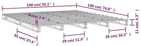 Cama de paletes 140x190 cm pinho maciço castanho mel