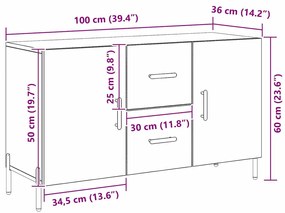 Aparador vidaXL Preto Carvalho 100x36x60 cm Madeira de engenharia