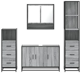 4 pcs Conjunto móveis casa de banho madeira proc. cinza sonoma