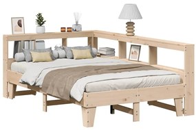 vidaXL Cama com estante sem colchão 140x190 cm pinho maciço