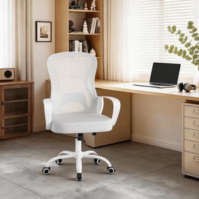 Cadeira de escritório ergonómica de malha, 60 x 60 x (95,5-105,5) cm com função de balanço cinzento-branco