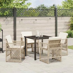 Conjunto de Jantar de 5 Peças para Jardim com Almofadas Bege Poliéster