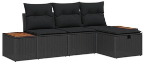 vidaXL Conjunto de Sofá de Jardim 4 pcs Preto Rattan Sintético