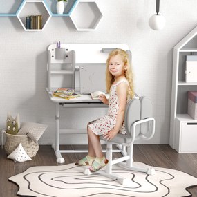 Conjunto de Secretária e Cadeira para Crianças Secretária Infantil Altura Ajustável 80x55x107,5 cm Cinza