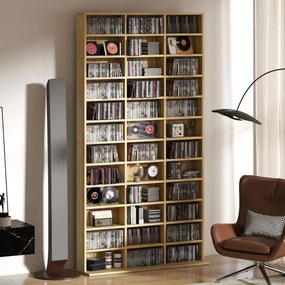 Estante para CD/DVD, 102 x 23,5 x 195 cm, 36 Compartimentos, cor Carvalho