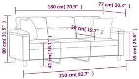Sofá 3 lugares c/ almofadas 180 cm microfibra preto