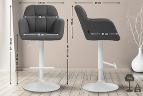 Banco de bar Natoma em tecido com estrutura branca 97-118 x 57 x 59 cm Cinzento escuro