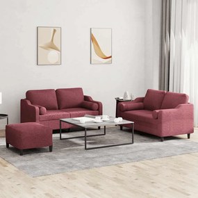 vidaXL 3 pcs conjunto de sofás com almofadas tecido vermelho-tinto