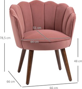 Poltrona com Encosto e Almofada em Veludo Pernas em Madeira de Seringueira 66x66x78,5 cm Rosa