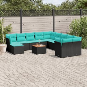 vidaXL 12 pcs conjunto de sofás de jardim com almofadões vime PE preto