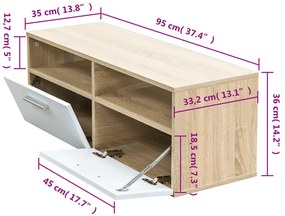 Móvel de TV em aglomerado 95x35x36 cm carvalho e branco