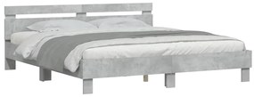 Estrutura cama cabeceira e luzes LED 200x200cm cinzento cimento