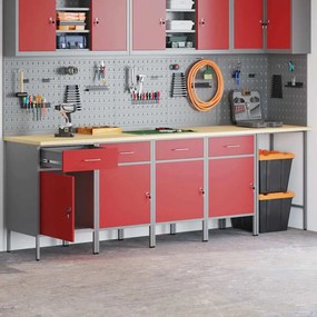 vidaXL Armário de Trabalho com gaveta 5 pcs Vermelho 255 x 55 x 85 cm