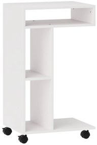 HOMCOM Mesa Auxiliar em Forma de C Mesa Auxiliar para Sofá com Rodas Compartimentos Abertos 40x30x69 cm Branco | Aosom Portugal