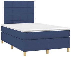 Cama box spring c/ colchão e LED 120x190 cm tecido azul