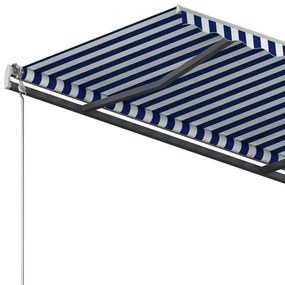 Toldo retrátil automático com postes 3x2,5 m azul e branco