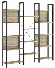 Estante c/ 14 prateleiras, moldura metálica, 24 x 158 x 166 cm, carvalho c/ veios azuis/preto, estilo industrial