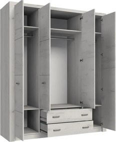 Roupeiro Serfeno 116, Madeira de freixo escura, 214x178x58cm, 169 kg, Portas para roupeiro: Com dobradiças, Número de prateleiras: 5, Número de prateleiras: 5