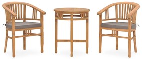 vidaXL 3 pcs conjunto jantar jardim c/ almofadões madeira teca maciça
