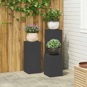vidaXL Suportes de Plantas Externos Pilar 3 pcs Aço Preto