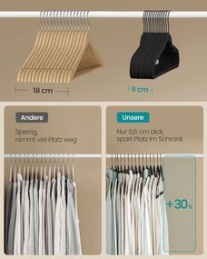 Conjunto de 50 cabides em veludo 43,5 x 22,5 cm Preto