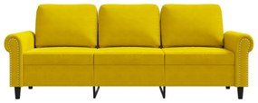 Sofá de 3 lugares 180 cm veludo amarelo