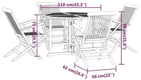 5 pcs conjunto jantar dobrável p/ exterior madeira teca maciça